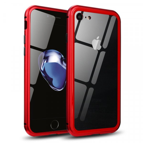 Wholesale iPhone 8 / 7 Fully Protective Magnetic Absorption Technology Transparent Clear Case (Red)